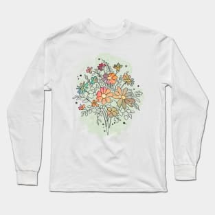 Sketchy Watercolor & Ink Wildflowers Long Sleeve T-Shirt